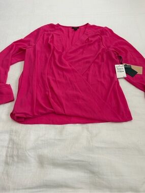 Halogen Fuchsia Wrap-Front V-Neck Blouse